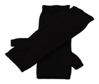 Dolce & Gabbana Black Knitted Fingerless Elbow Length Gloves - Maison Luxe