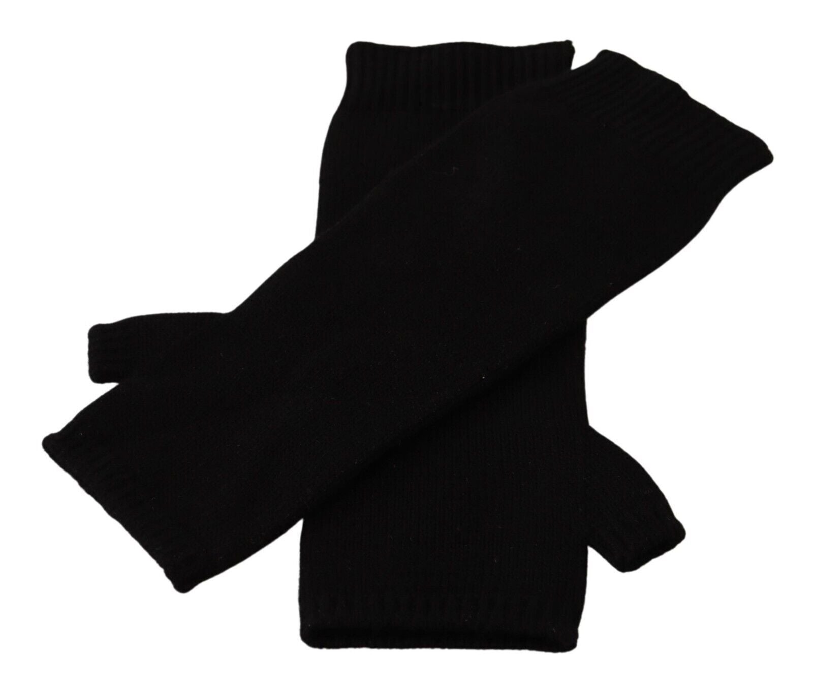 Dolce & Gabbana Black Knitted Fingerless Elbow Length Gloves - Maison Luxe