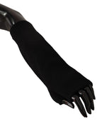 Dolce & Gabbana Black Knitted Fingerless Elbow Length Gloves - Maison Luxe