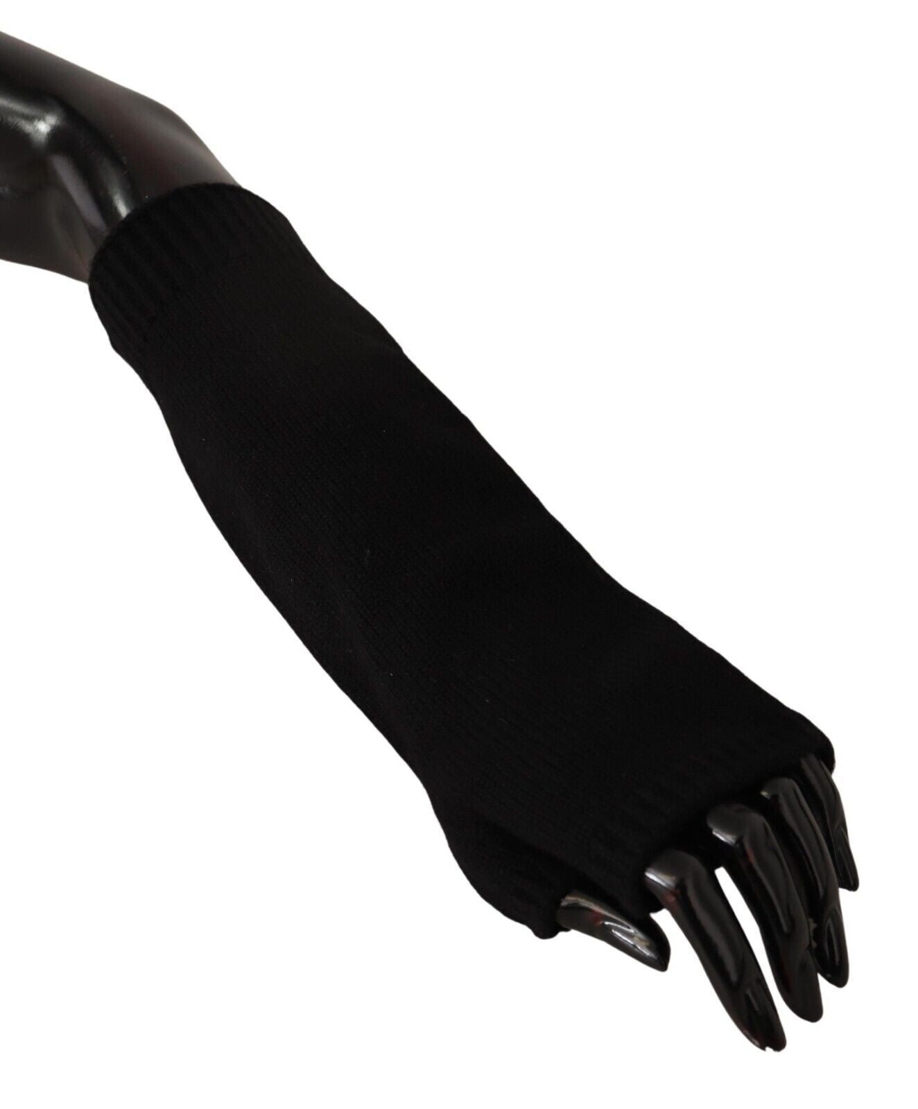 Dolce & Gabbana Black Knitted Fingerless Elbow Length Gloves - Maison Luxe