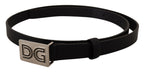 Dolce & Gabbana Black Leather Silver DG Logo Buckle Belt - Maison Luxe