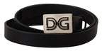 Dolce & Gabbana Black Leather Silver DG Logo Buckle Belt - Maison Luxe