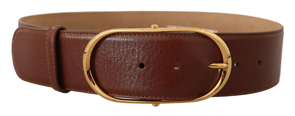 Dolce & Gabbana Brown Leather Gold Metal Oval Buckle Belt - Maison Luxe