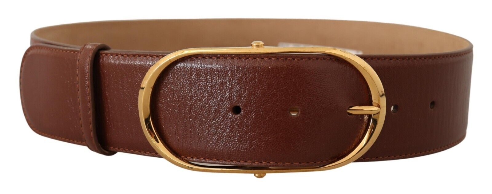 Dolce & Gabbana Brown Leather Gold Metal Oval Buckle Belt - Maison Luxe