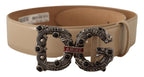 Dolce & Gabbana Beige Leather Silver Logo Buckle Amore Belt - Maison Luxe