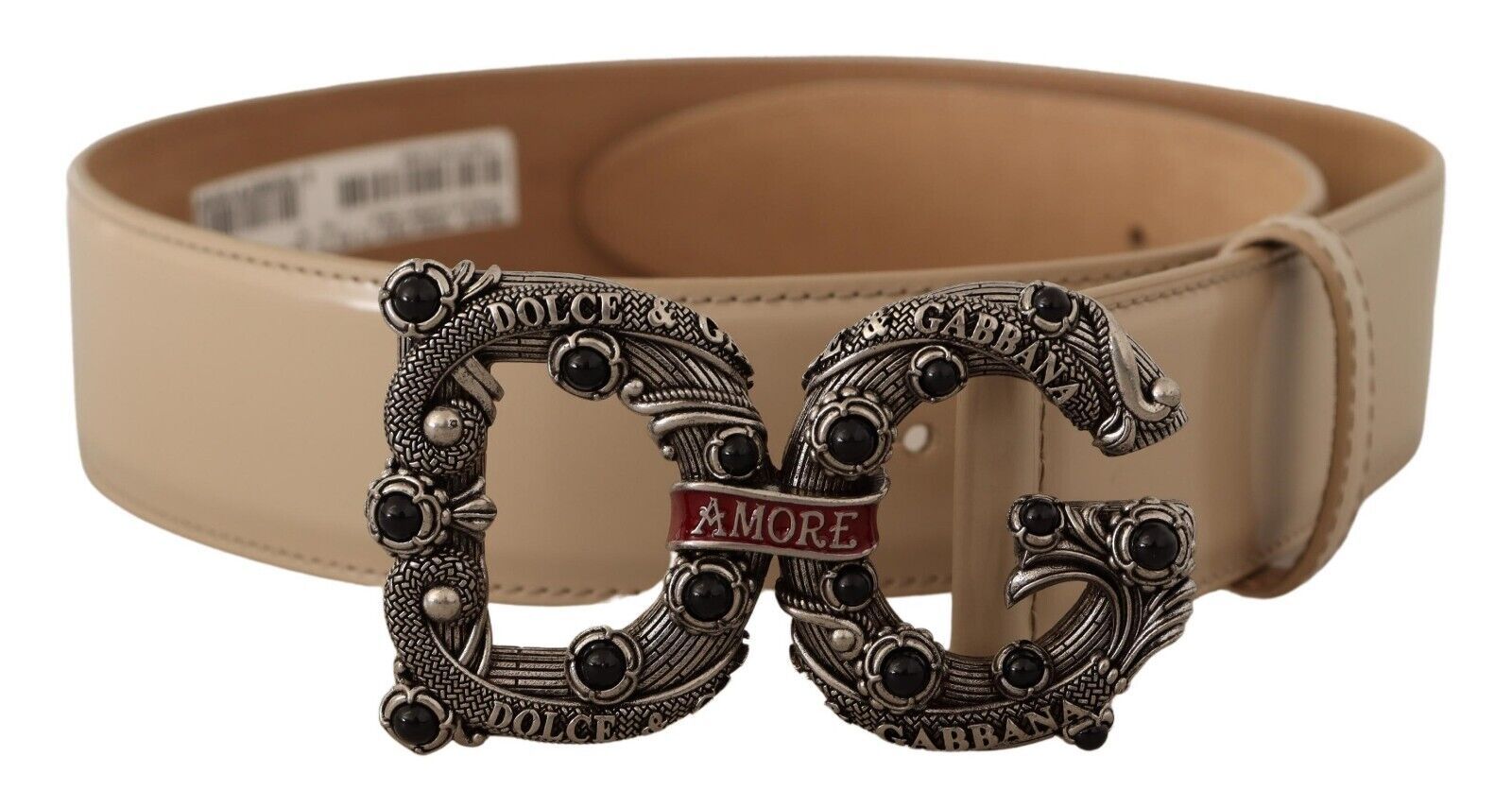 Dolce & Gabbana Beige Leather Silver Logo Buckle Amore Belt - Maison Luxe