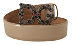 Dolce & Gabbana Beige Leather Silver Logo Buckle Amore Belt - Maison Luxe