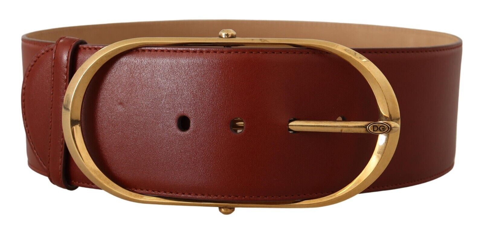 Dolce & Gabbana Maroon Leather Gold Metal Oval Buckle Belt - Maison Luxe