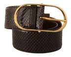 Dolce & Gabbana Brown Exotic Leather Gold Oval Buckle Belt - Maison Luxe