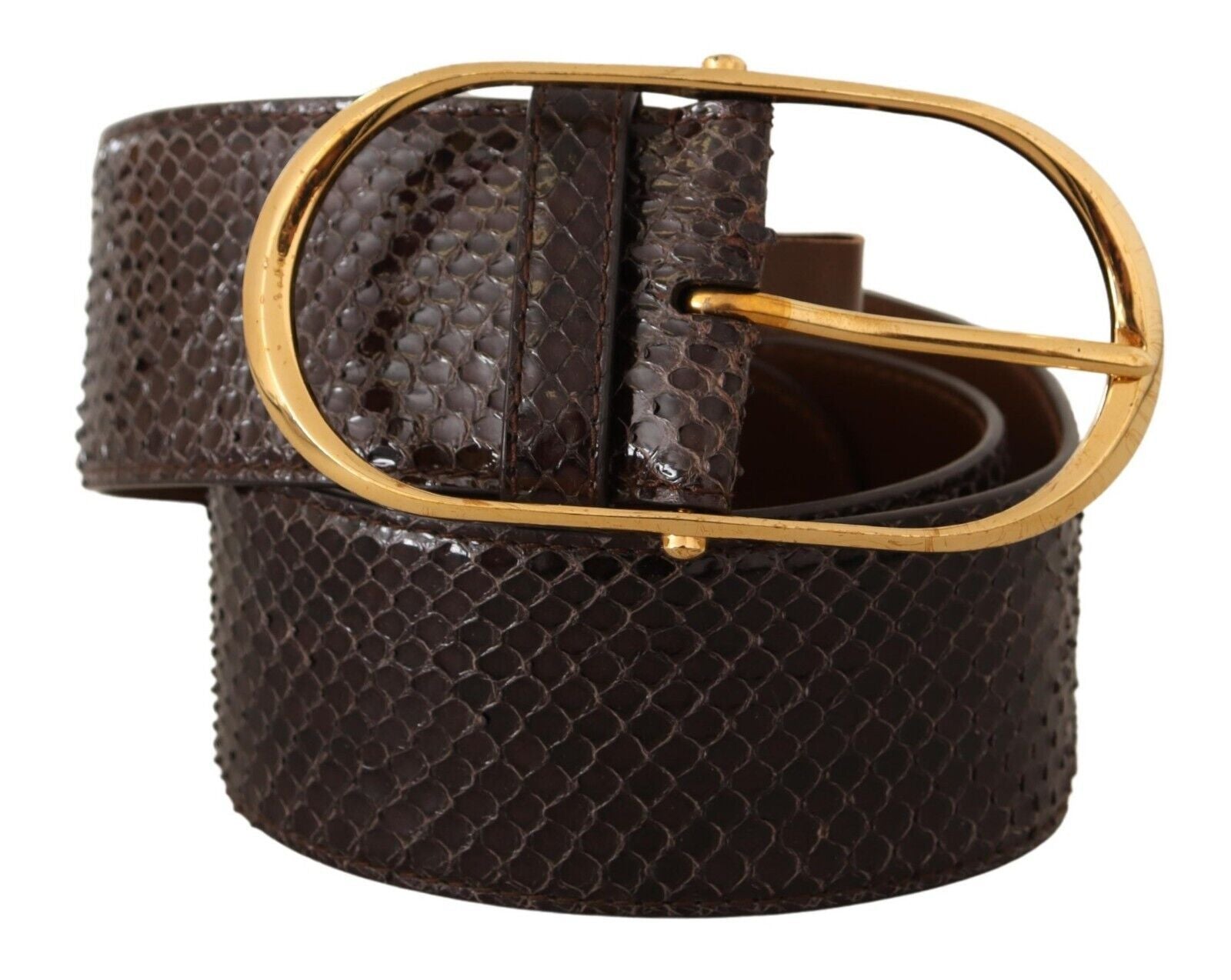 Dolce & Gabbana Brown Exotic Leather Gold Oval Buckle Belt - Maison Luxe
