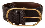 Dolce & Gabbana Brown Exotic Leather Gold Oval Buckle Belt - Maison Luxe