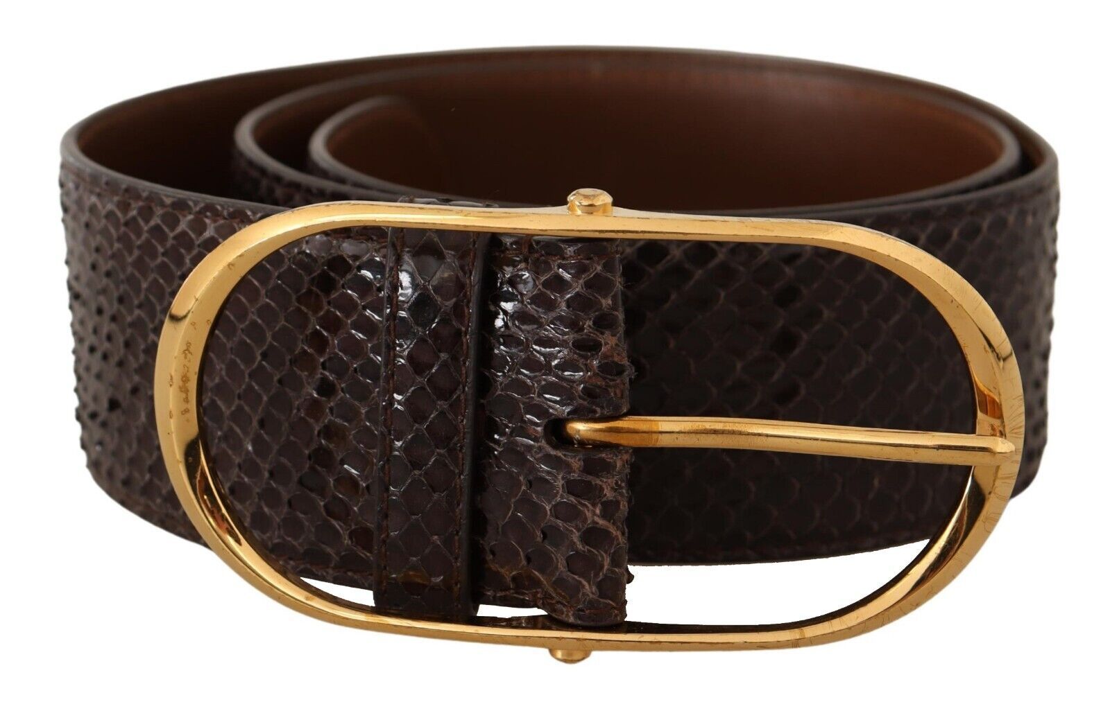 Dolce & Gabbana Brown Exotic Leather Gold Oval Buckle Belt - Maison Luxe