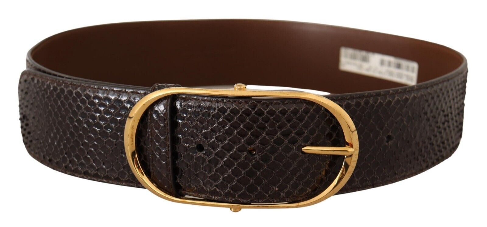 Dolce & Gabbana Brown Exotic Leather Gold Oval Buckle Belt - Maison Luxe