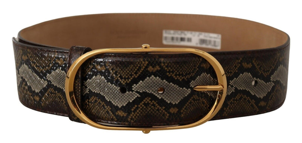 Dolce & Gabbana Brown Python Leather Gold Oval Buckle Belt - Maison Luxe