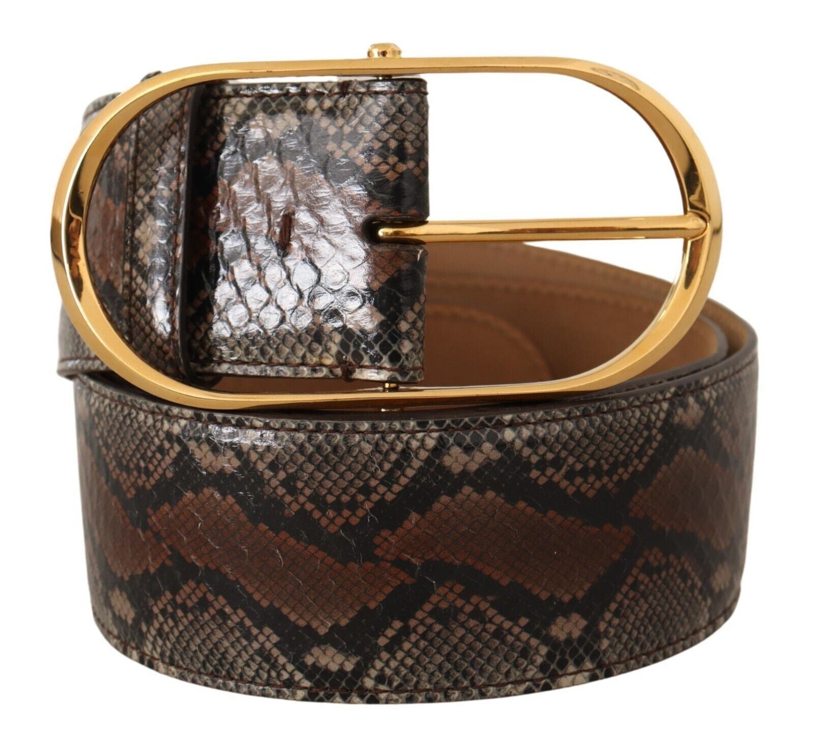 Dolce & Gabbana Brown Exotic Leather Gold Oval Buckle Belt - Maison Luxe