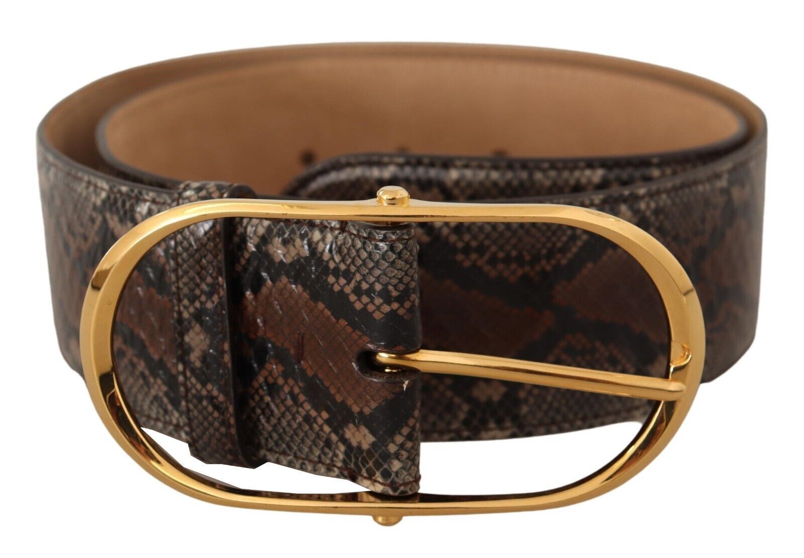 Dolce & Gabbana Brown Exotic Leather Gold Oval Buckle Belt - Maison Luxe