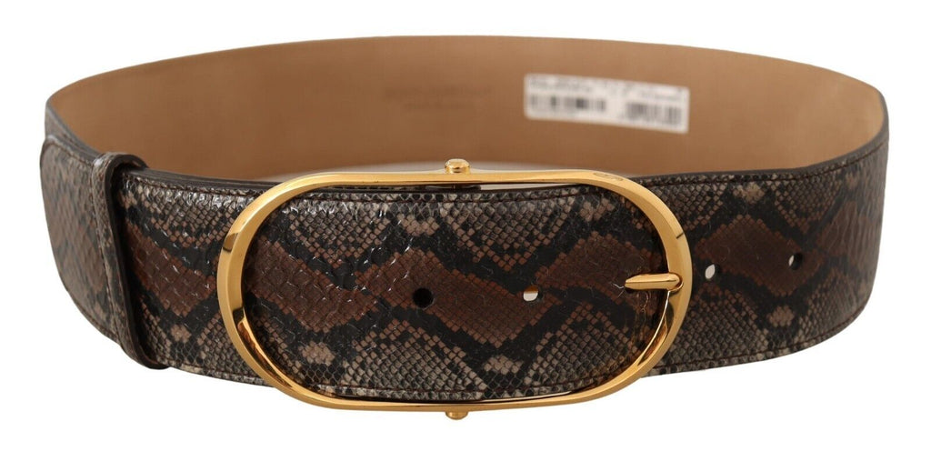 Dolce & Gabbana Brown Exotic Leather Gold Oval Buckle Belt - Maison Luxe