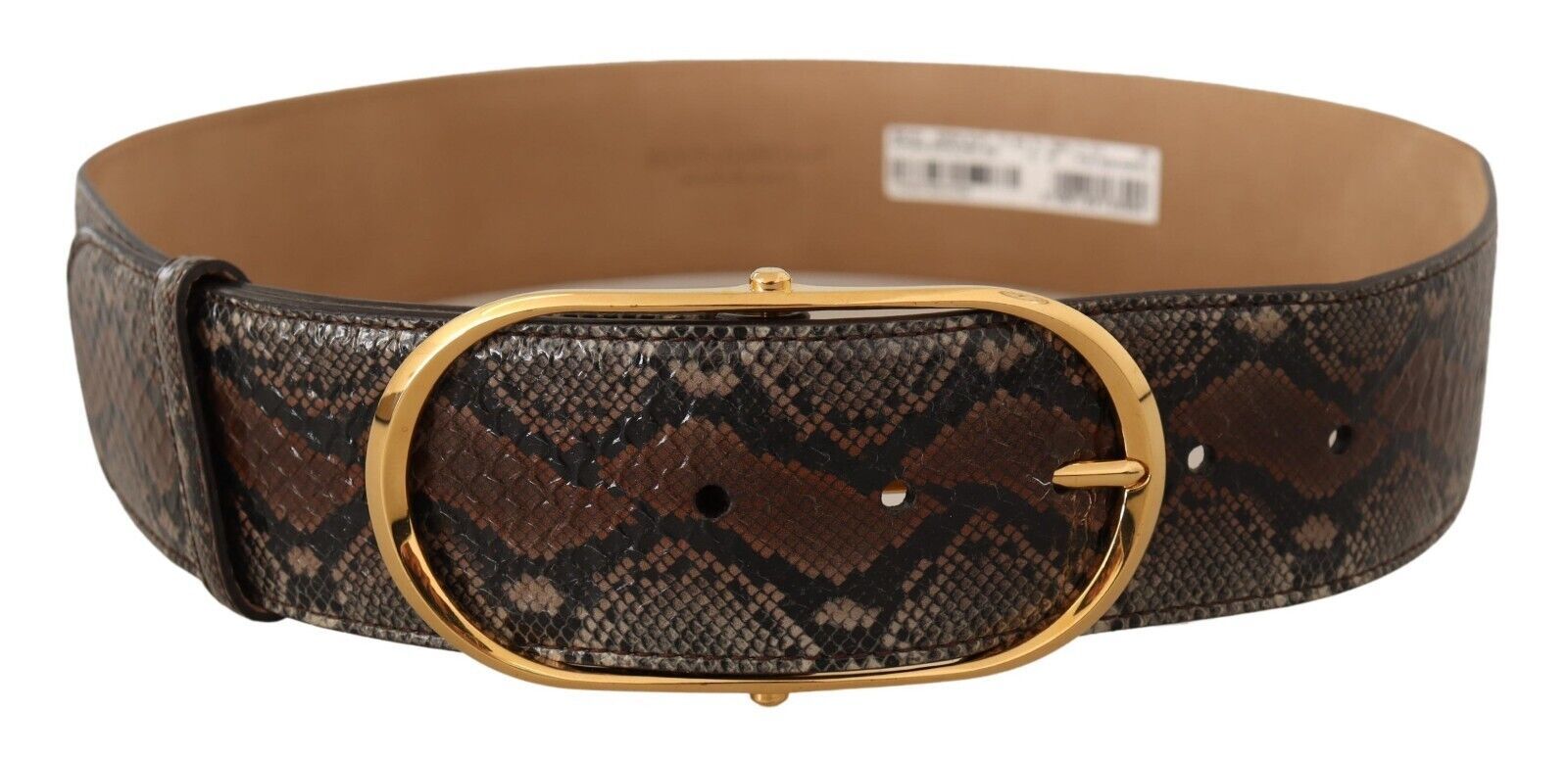 Dolce & Gabbana Brown Exotic Leather Gold Oval Buckle Belt - Maison Luxe