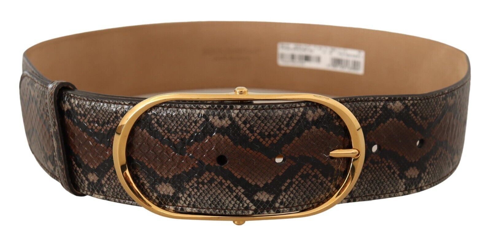 Dolce & Gabbana Brown Exotic Leather Gold Oval Buckle Belt - Maison Luxe