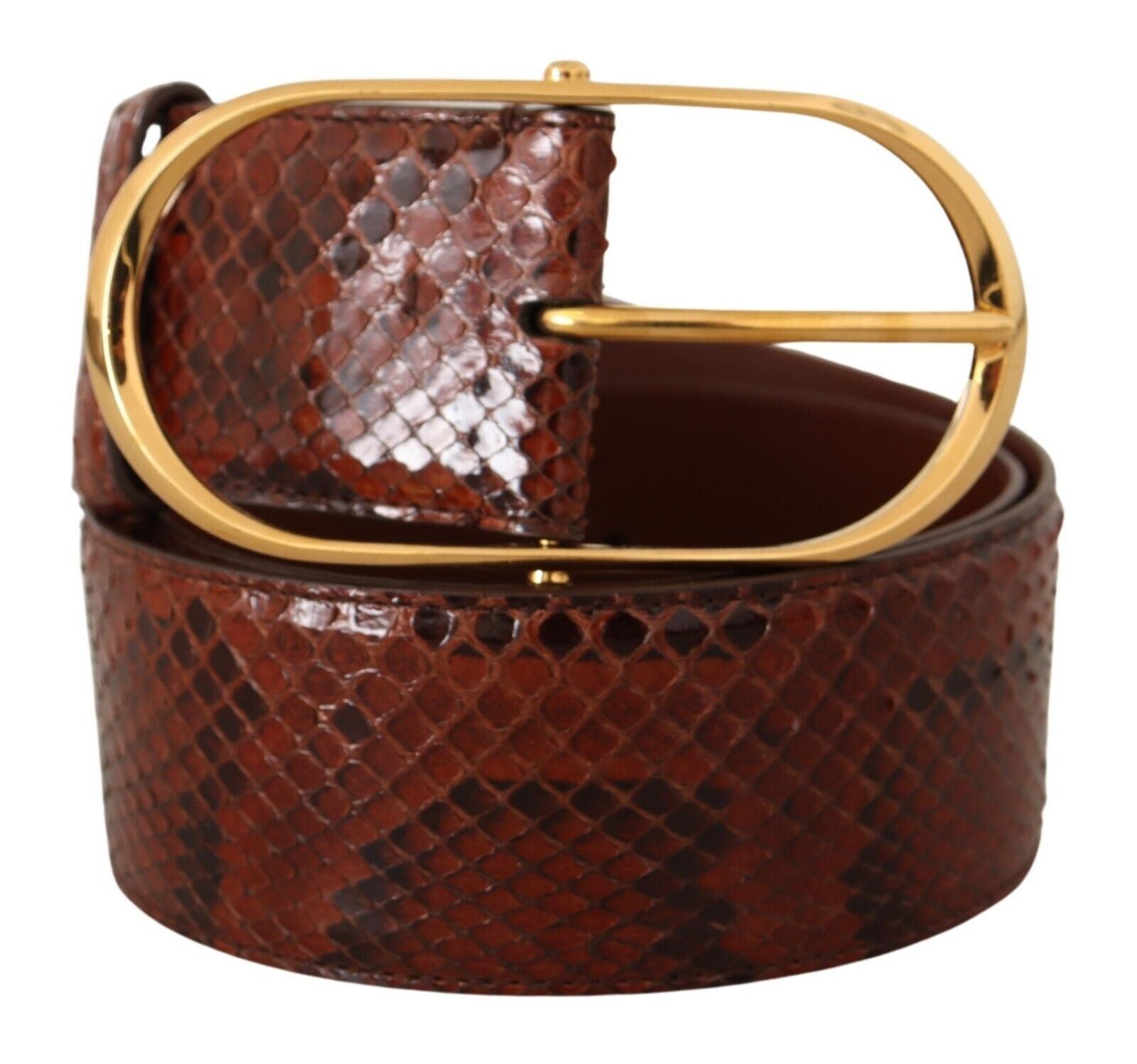 Dolce & Gabbana Brown Exotic Leather Gold Oval Buckle Belt - Maison Luxe