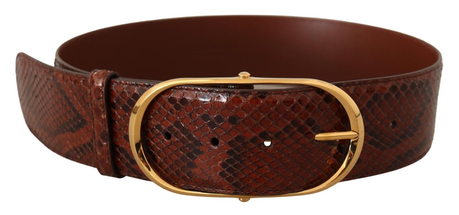 Dolce & Gabbana Brown Exotic Leather Gold Oval Buckle Belt - Maison Luxe