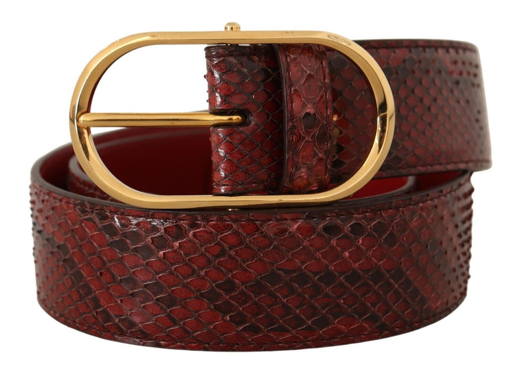 Dolce & Gabbana Red Exotic Leather Gold Oval Buckle Belt - Maison Luxe