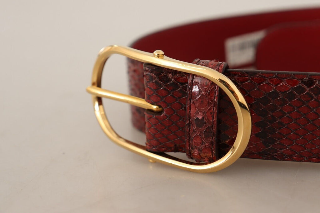 Dolce & Gabbana Red Exotic Leather Gold Oval Buckle Belt - Maison Luxe