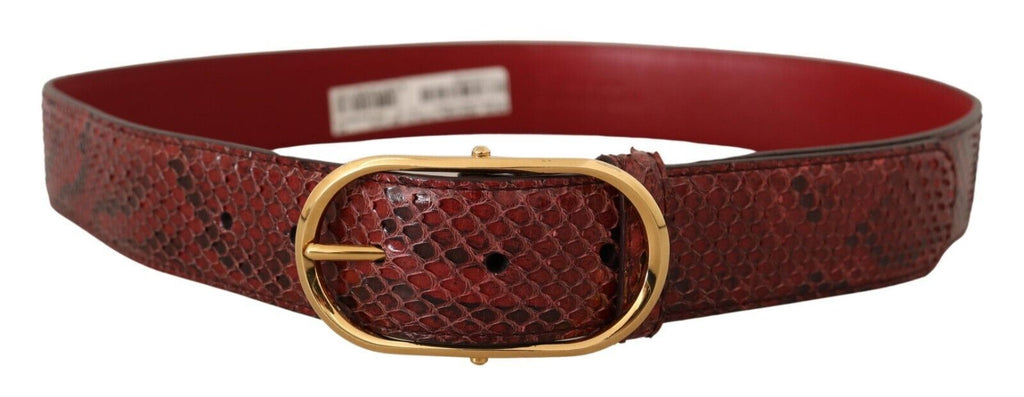 Dolce & Gabbana Red Exotic Leather Gold Oval Buckle Belt - Maison Luxe