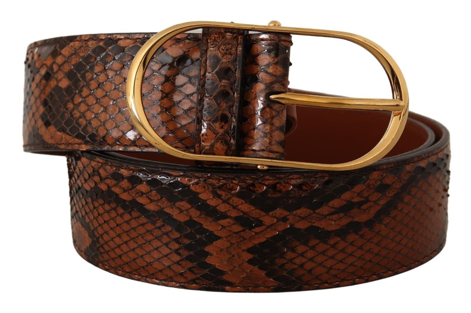 Dolce & Gabbana Brown Exotic Leather Gold Oval Buckle Belt - Maison Luxe