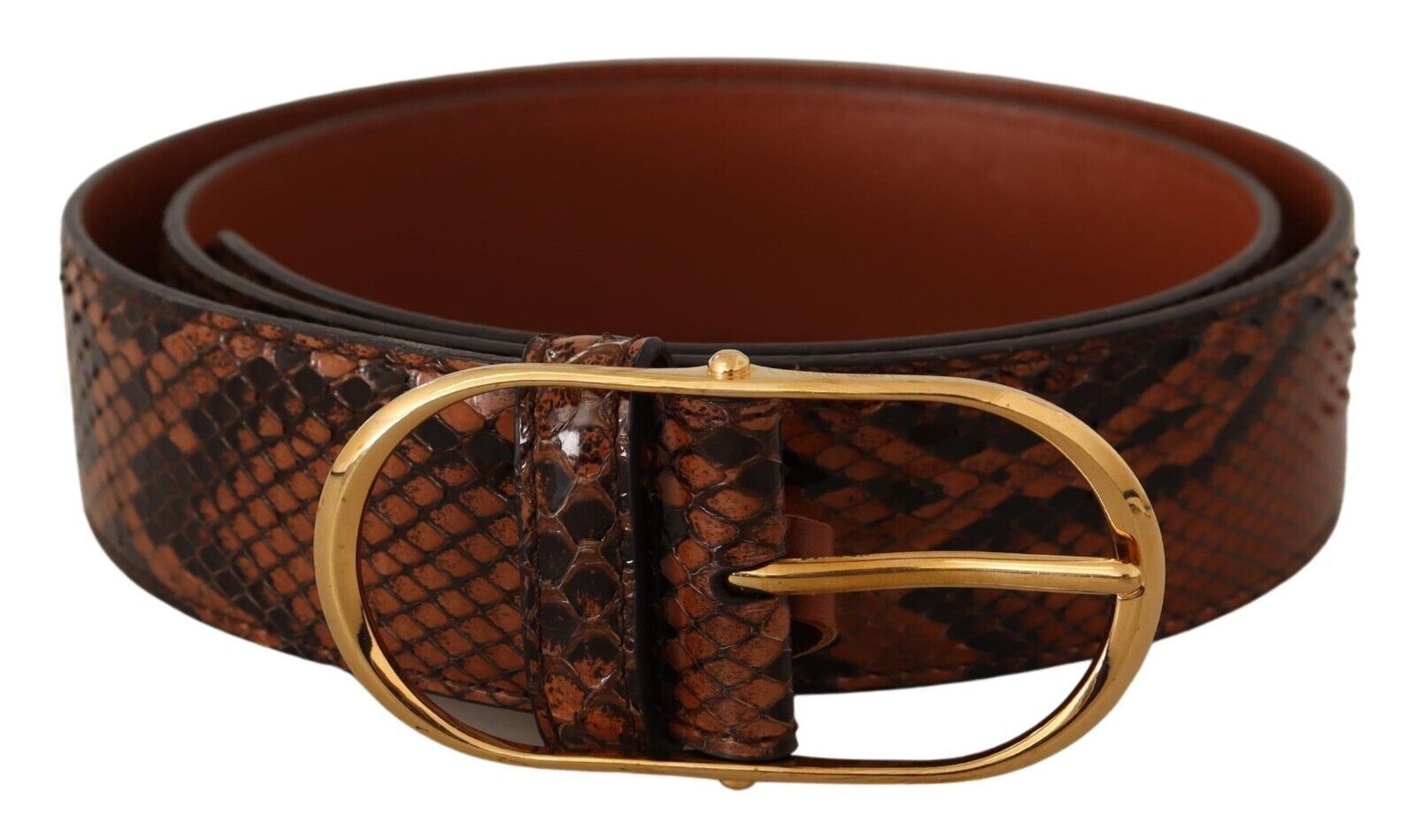 Dolce & Gabbana Brown Exotic Leather Gold Oval Buckle Belt - Maison Luxe