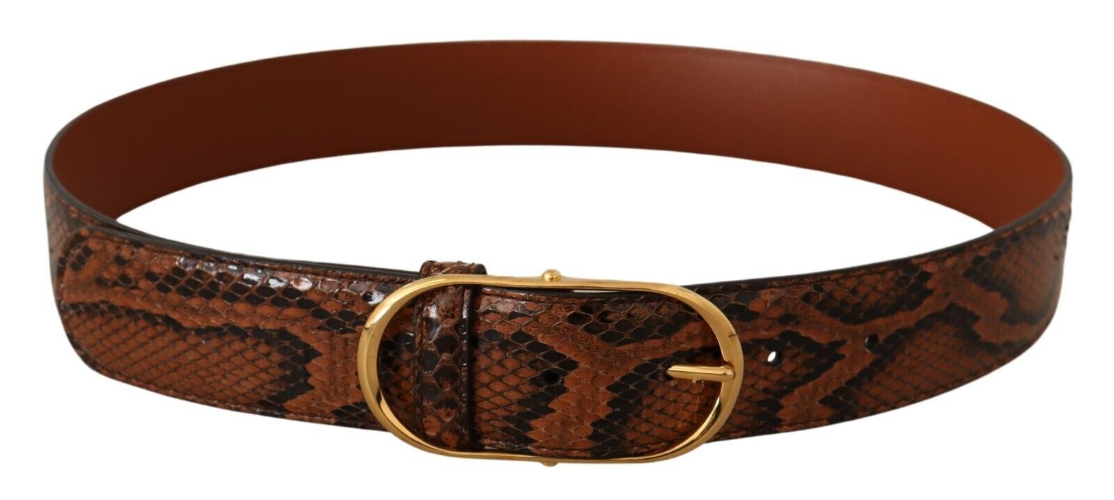 Dolce & Gabbana Brown Exotic Leather Gold Oval Buckle Belt - Maison Luxe