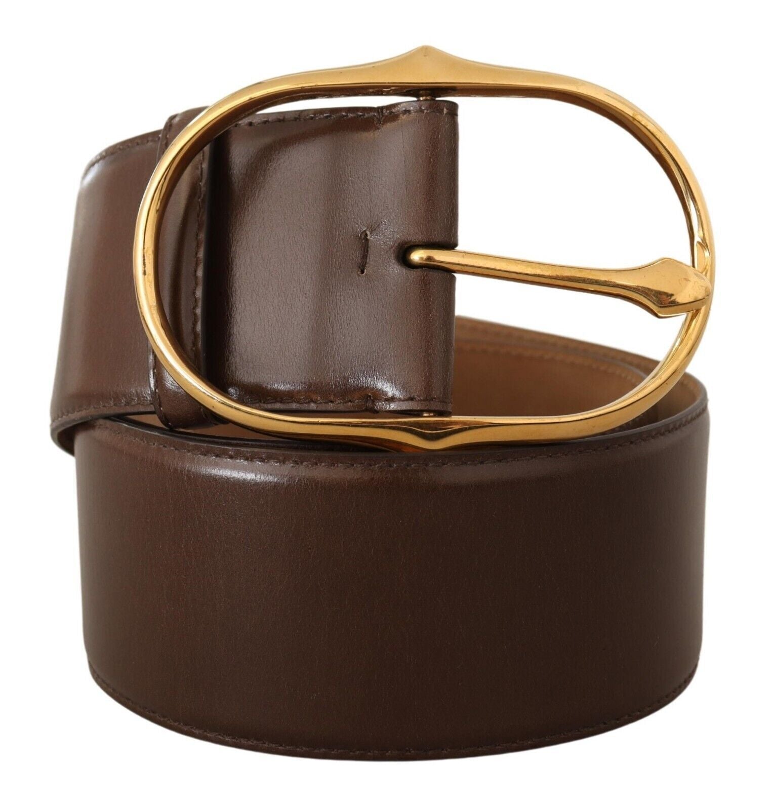 Dolce & Gabbana Brown Leather Gold Metal Oval Buckle Belt - Maison Luxe