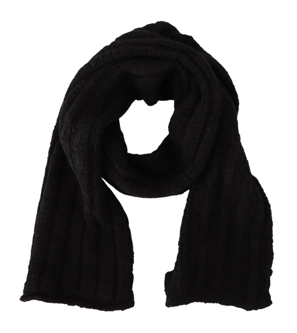Dolce & Gabbana Black Virgin Wool Knitted Unisex Warmer Shawl Scarf - Maison Luxe