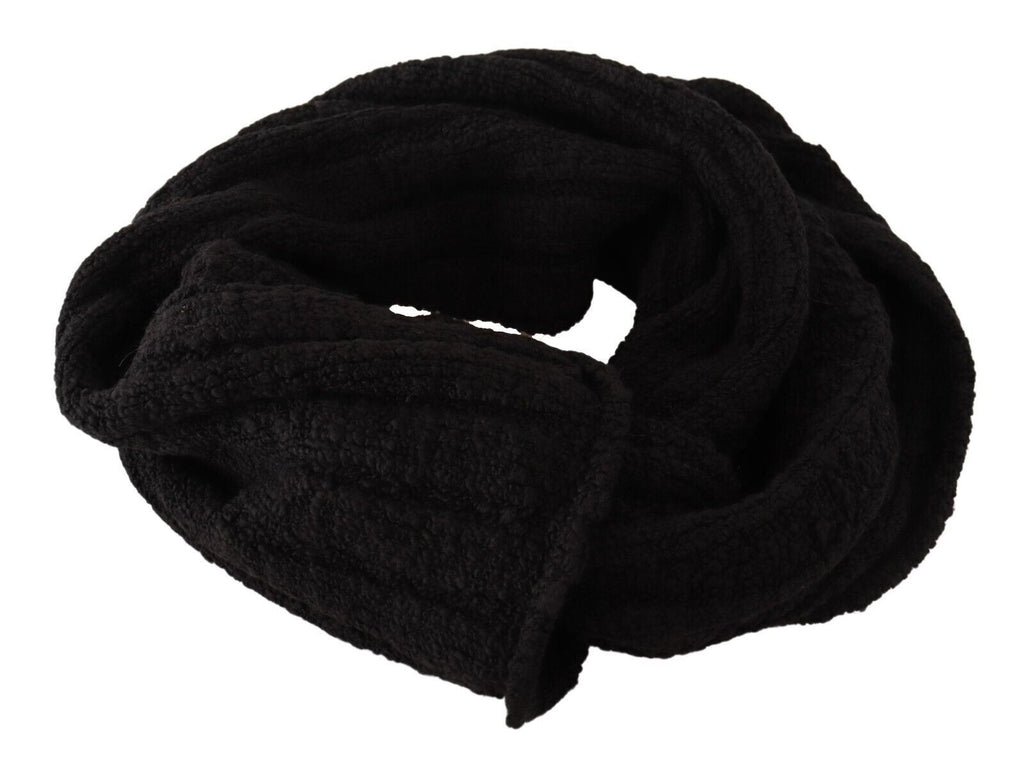 Dolce & Gabbana Black Virgin Wool Knitted Unisex Warmer Shawl Scarf - Maison Luxe