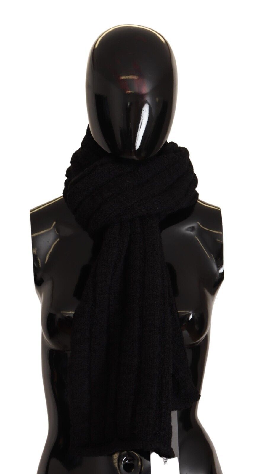 Dolce & Gabbana Black Virgin Wool Knitted Unisex Warmer Shawl Scarf - Maison Luxe
