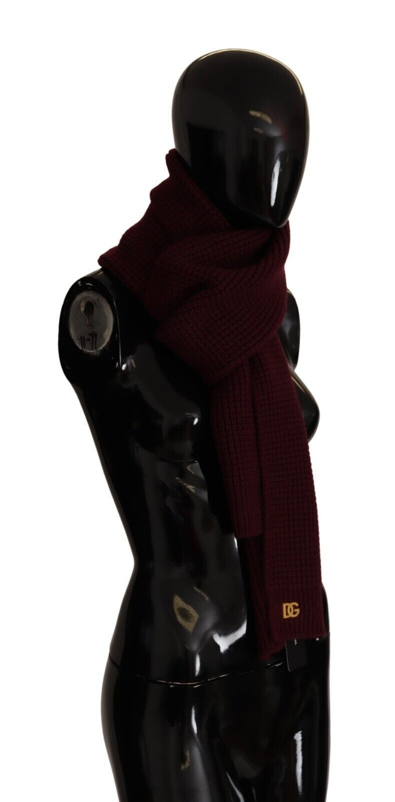Dolce & Gabbana Dark Red Cashmere Logo Wrap Shawl Knitted Scarf - Maison Luxe