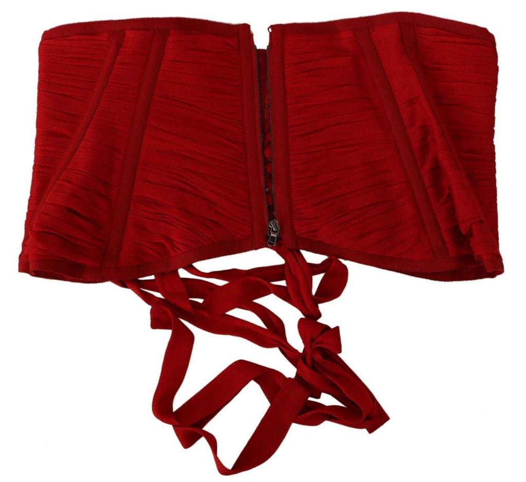 Dolce & Gabbana Red Corset Belt Stretch Waist Strap Silk Top