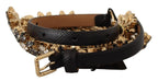 Dolce & Gabbana Black Daisy Crystal Dauphine Texture Belt - Maison Luxe