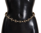 Dolce & Gabbana Black Daisy Crystal Dauphine Texture Belt - Maison Luxe