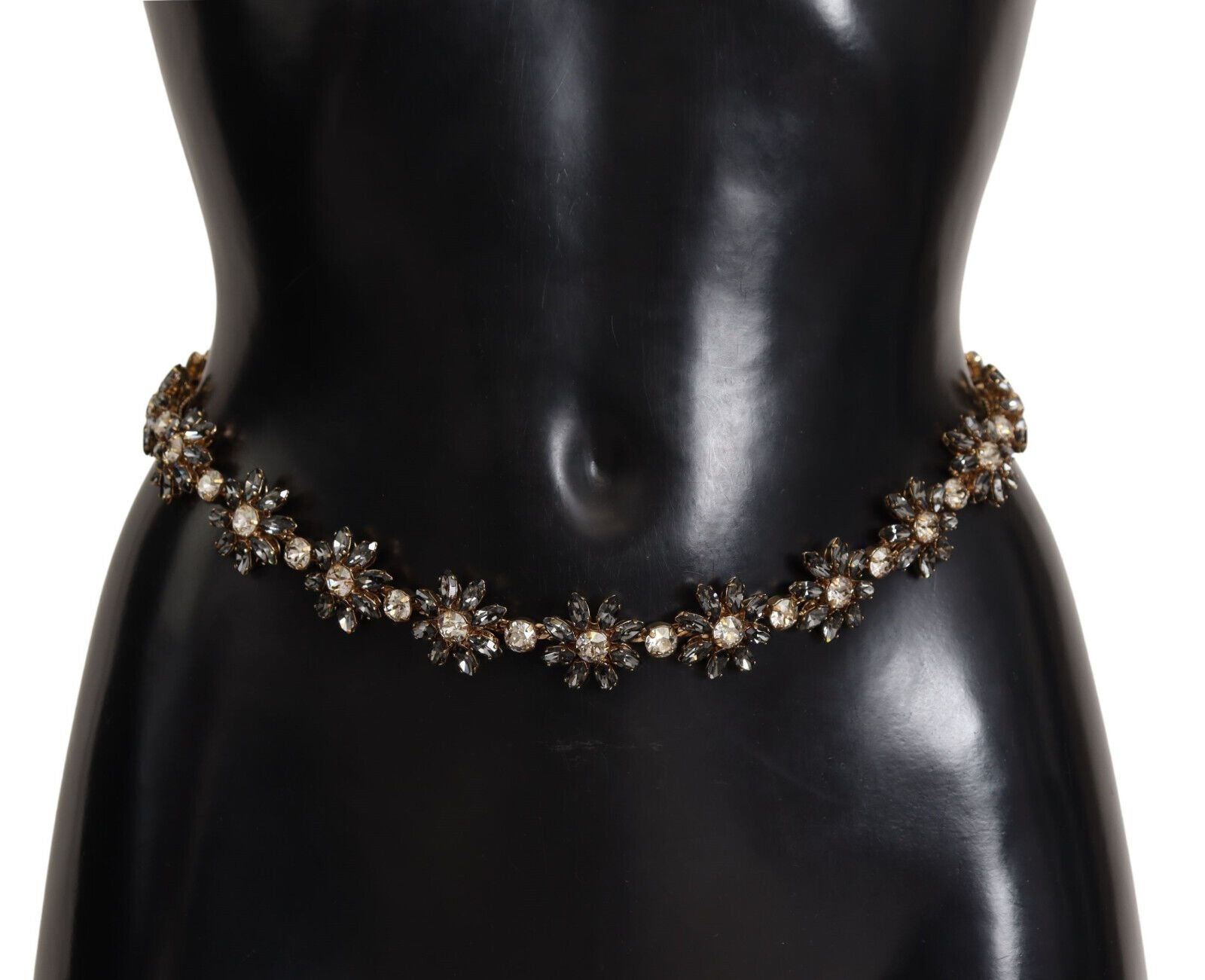 Dolce & Gabbana Black Daisy Crystal Dauphine Texture Belt - Maison Luxe