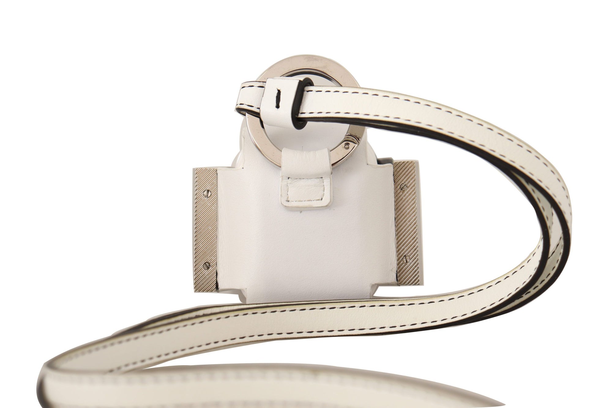 Dolce & Gabbana White Black Leather Strap Silver Metal Logo Airpods Case - Maison Luxe