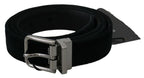 Dolce & Gabbana Black Velvet Leather Silver Buckle Belt - Maison Luxe