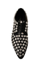 Dolce & Gabbana Black Leather Crystals Lace Up Formal Shoes