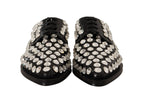 Dolce & Gabbana Black Leather Crystals Lace Up Formal Shoes