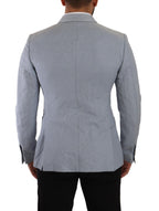 Dolce & Gabbana Blue Cotton Linen Slim Fit Jacket Coat Blazer