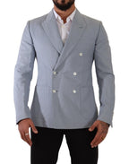 Dolce & Gabbana Blue Cotton Linen Slim Fit Jacket Coat Blazer