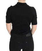 Dolce & Gabbana Black Silk Floral Embroidered Polo Top