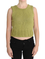PINK MEMORIES Green Cotton Blend Knitted Sleeveless Sweater