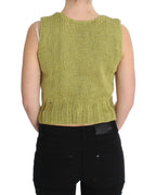 PINK MEMORIES Green Cotton Blend Knitted Sleeveless Sweater