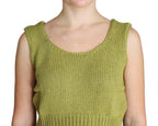 PINK MEMORIES Green Cotton Blend Knitted Sleeveless Sweater